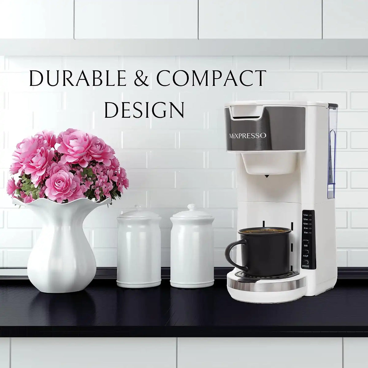 Mixpresso White Single Serve Coffee Brewer K-Cup Pods Compatible & Ground