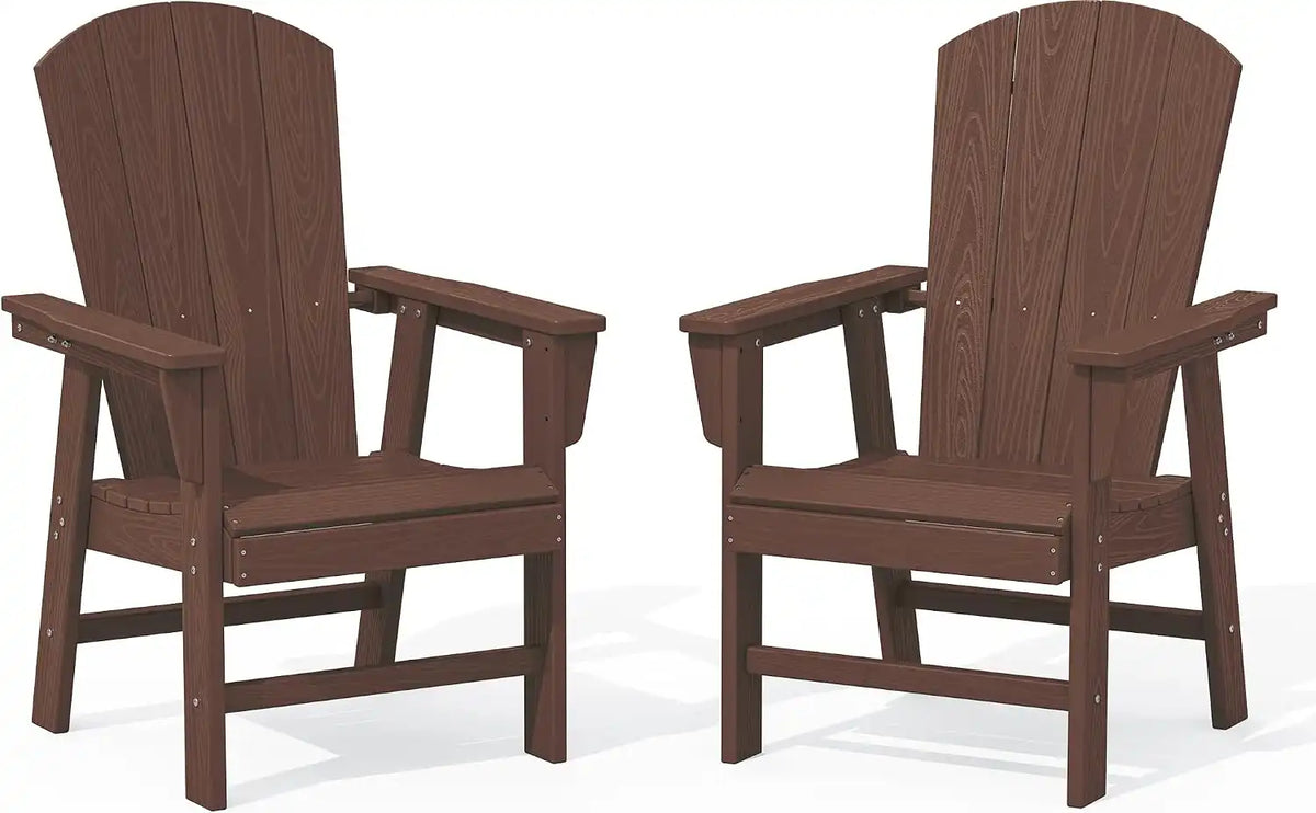 SERWALL Outdoor Adirondack Dining Chair Set of 2, All Weather HDPE, Coffee