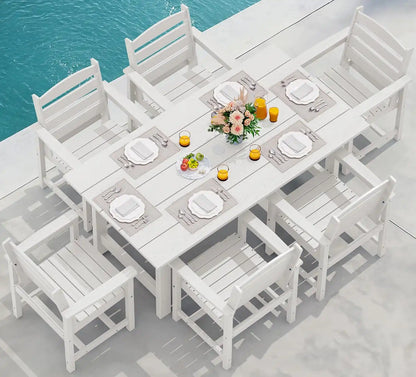 SERWALL 7 Pcs Outdoor Dining Set, 67" HDPE Dining Set for 6, White
