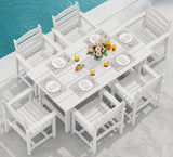 SERWALL 7 Pcs Outdoor Dining Set, 67" HDPE Dining Set for 6, White