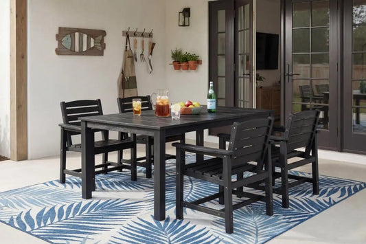 Perli™ 5-Piece Outdoor Dining Set, All-Weather HDPE Patio Furniture with 4 Armrest Chairs and Rectangular Table, UV-Resistant 4-Person Set for Deck, Backyard, Black