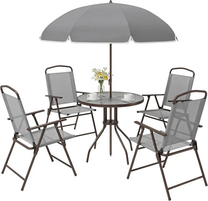 Outsunny 6 Piece Outdoor Patio Dining Set for 4 with Umbrella Gray