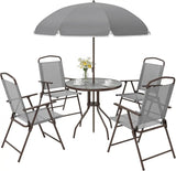 Outsunny 6 Piece Outdoor Patio Dining Set for 4 with Umbrella Gray
