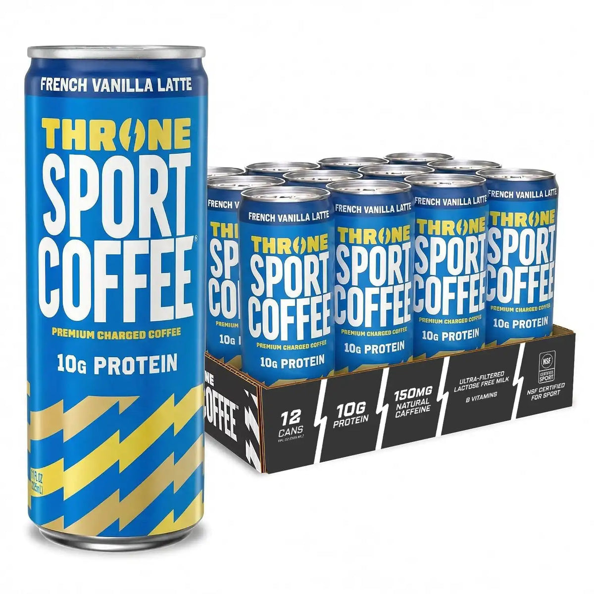 Throne Sport Coffee French Vanilla Latte, 10g Protein, 150mg Caffeine, 12Pk