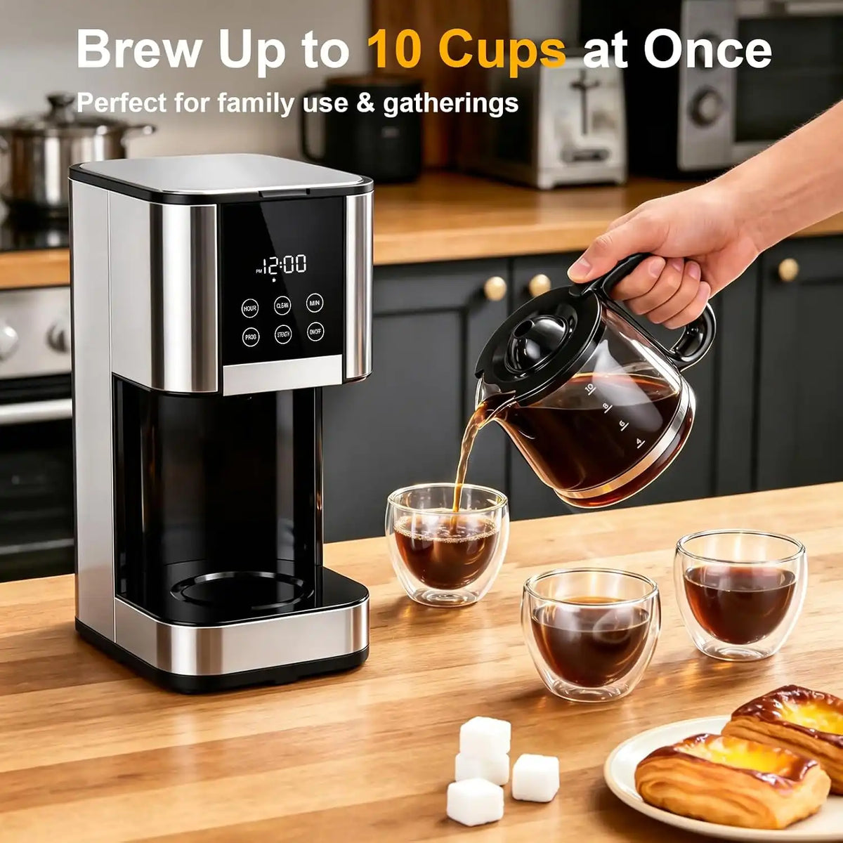 10 Cup Programmable Coffee Maker, Regular & Strong Brew Drip Coffee Machine