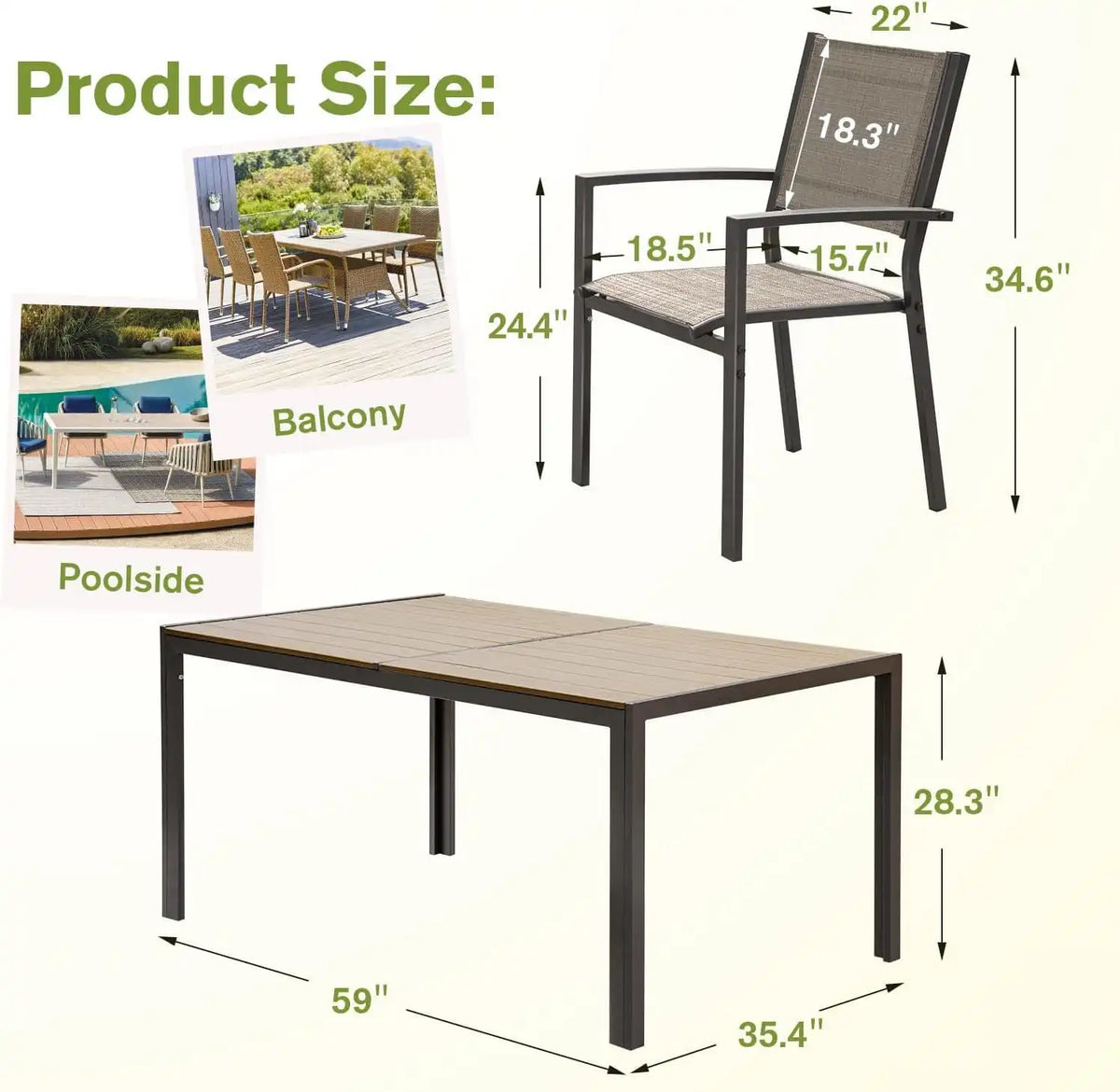 Homall 7 Pieces Patio Dining Set, Metal Outdoor Dining Set for 6, Brown