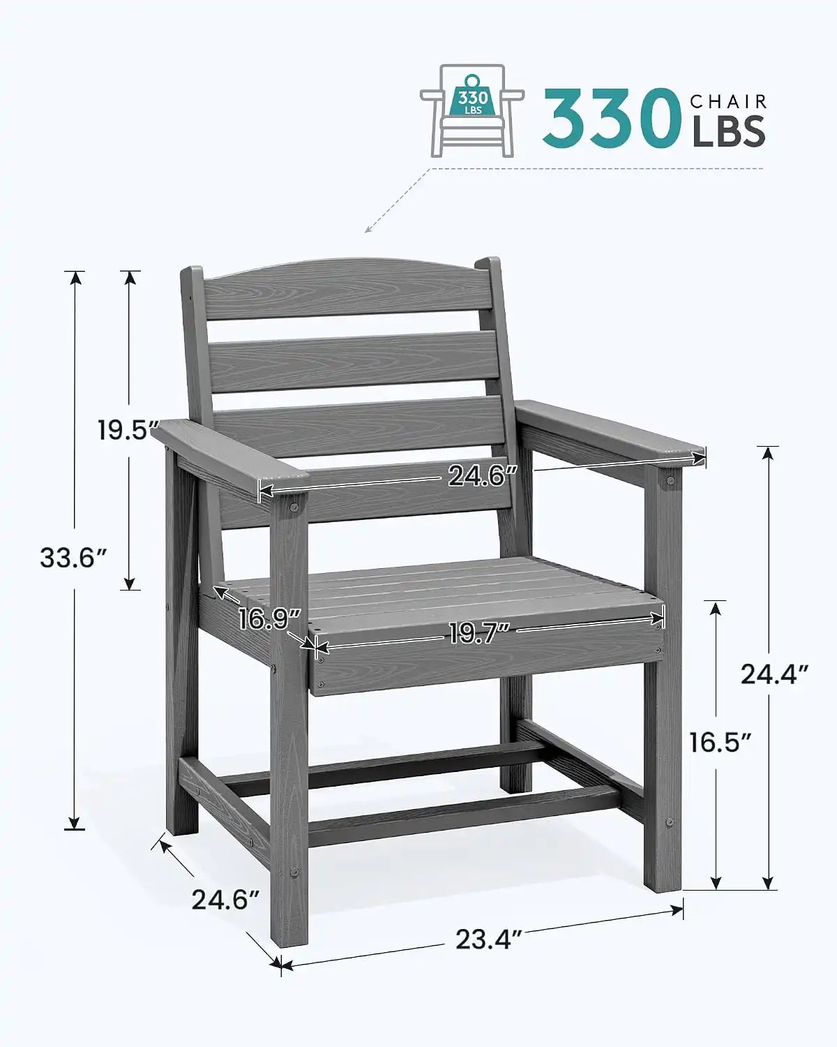 SERWALL Patio HDPE Dining Chairs Set of 2 with Arms, Grey