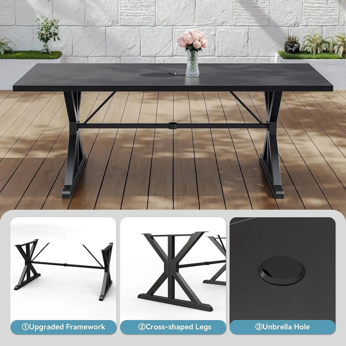 7 Pieces Outdoor Patio Dining Set,Patio Table and Chairs Metal Outdoor Patio Furniture Set with Umbrella Hole,Dining Table Set with 6 Swivel Chairs for Deck,Backyard and Garden,Navy Blue