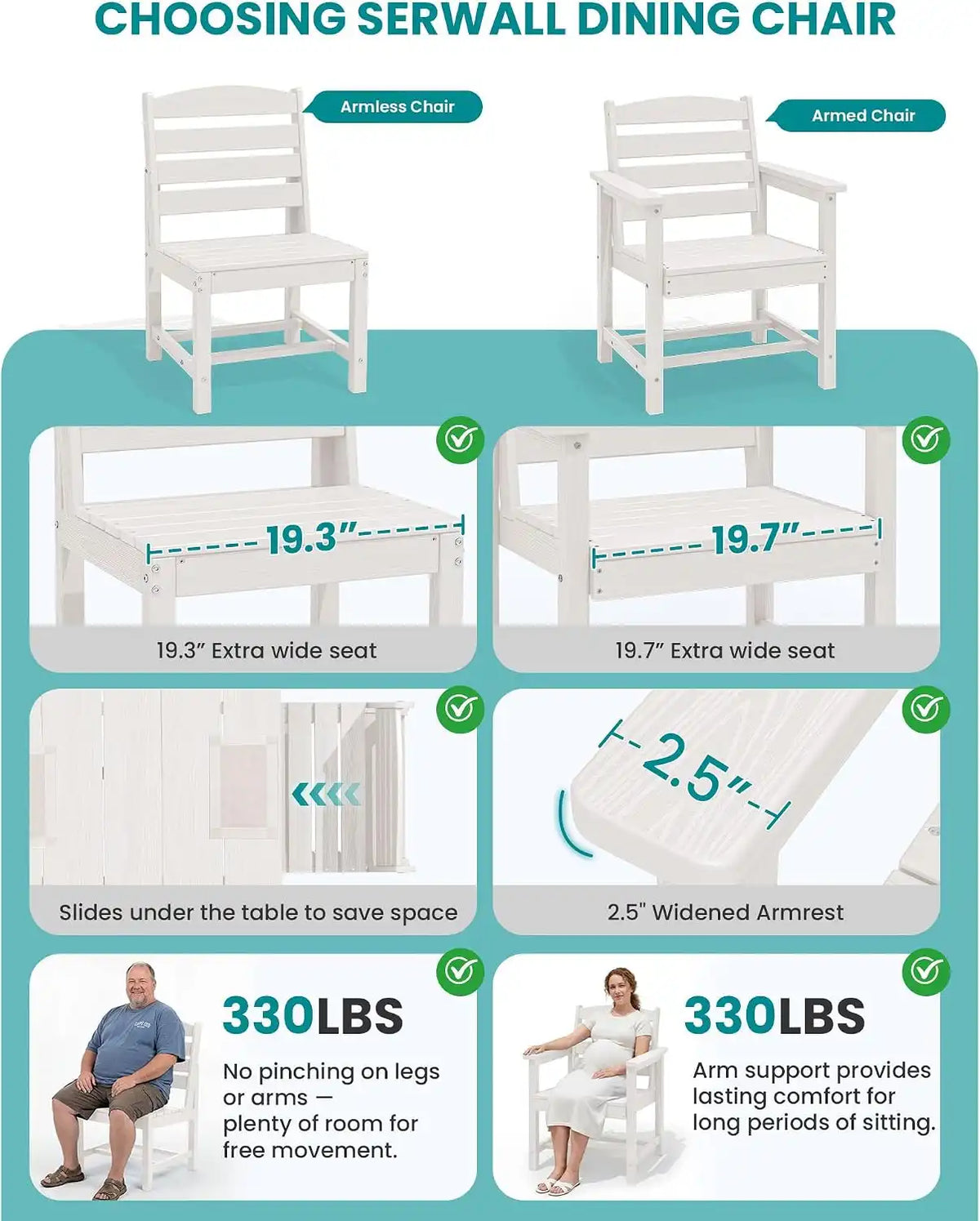 SERWALL HDPE Outdoor Dining Furniture, Outdoor Dining Set for 10, White