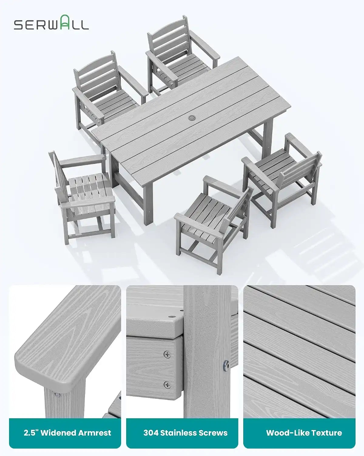 SERWALL Patio Dining Chair Set of 2, HDPE Dining Chair, Light Gray