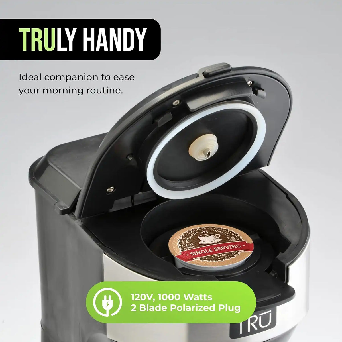 Tru Single Serve Dual Brew Coffee Maker for Capsules or Grounds