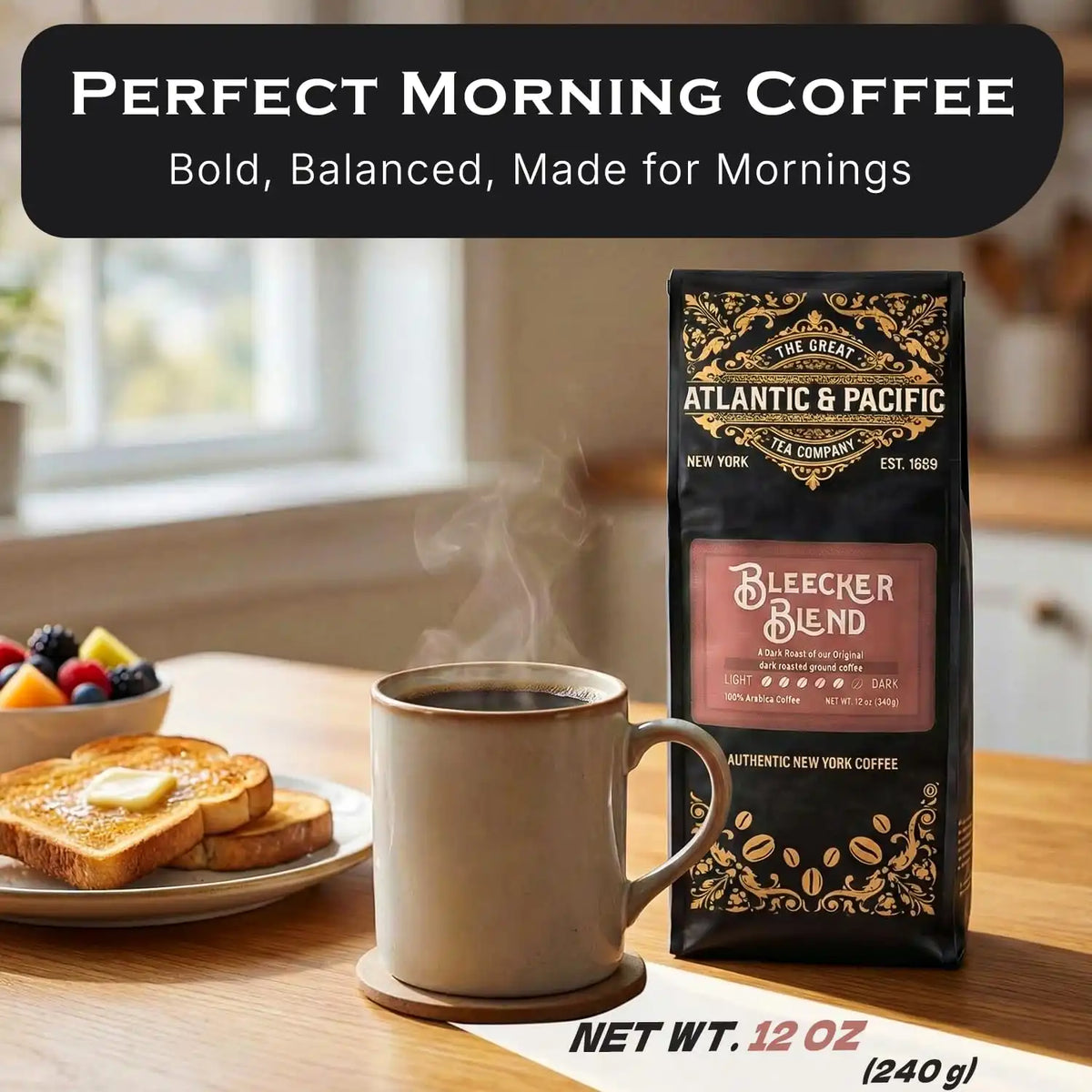 A&P Bleecker Blend Dark Roast Ground Coffee, 100% Arabica, 12 oz