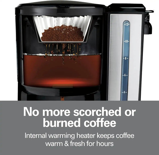 Hamilton Beach One Press Programmable Dispensing 12 Cup Coffee Maker with Internal Coffee Pot, Stays Warm and Fresh for Hours, 60 oz. Removable Reservoir, Black & Stainless Steel (47950)