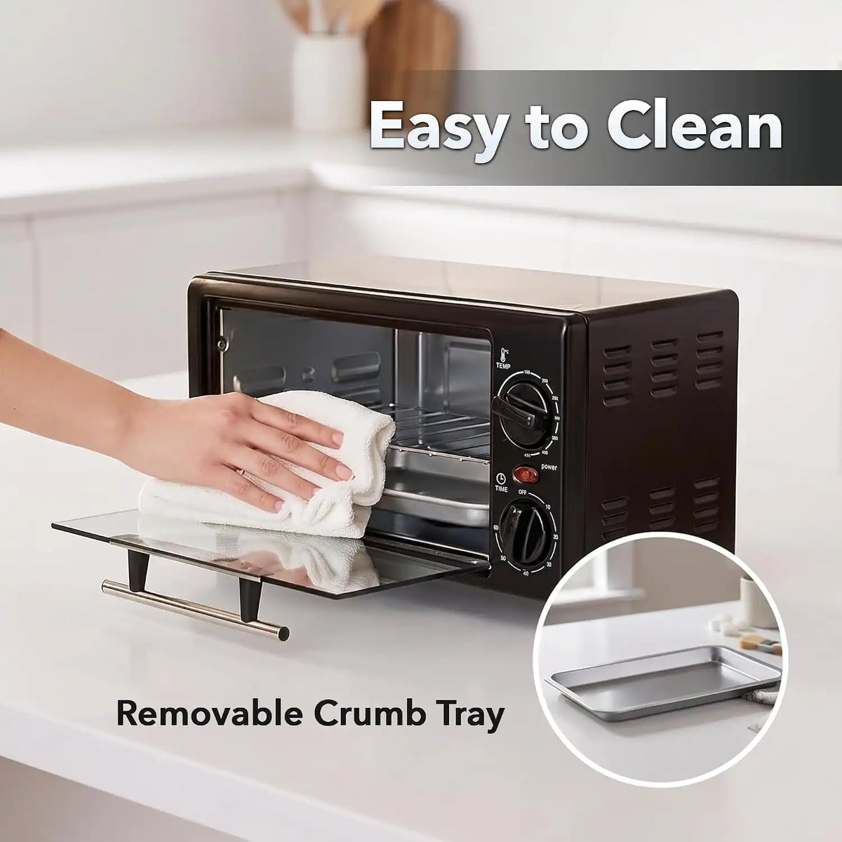 OVENTE 8L Toaster Oven, Adjustable Temperature, 60-Min Timer, Black TO2808B