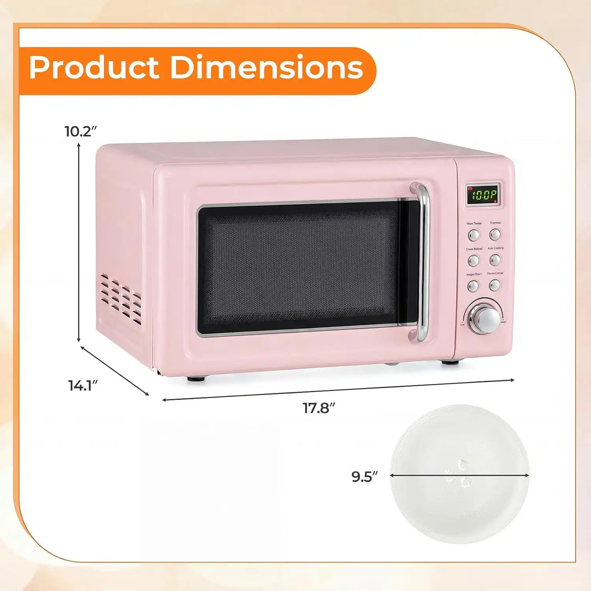 LDAILY 0.7Cu.ft Retro Small Microwave Oven, 700W Compact Countertop Microwave with 5 Power Levels, Auto Cooking Menus, Glass Turntable, Child Lock & Glass Turntable for Apartment, Dorm (Pink)