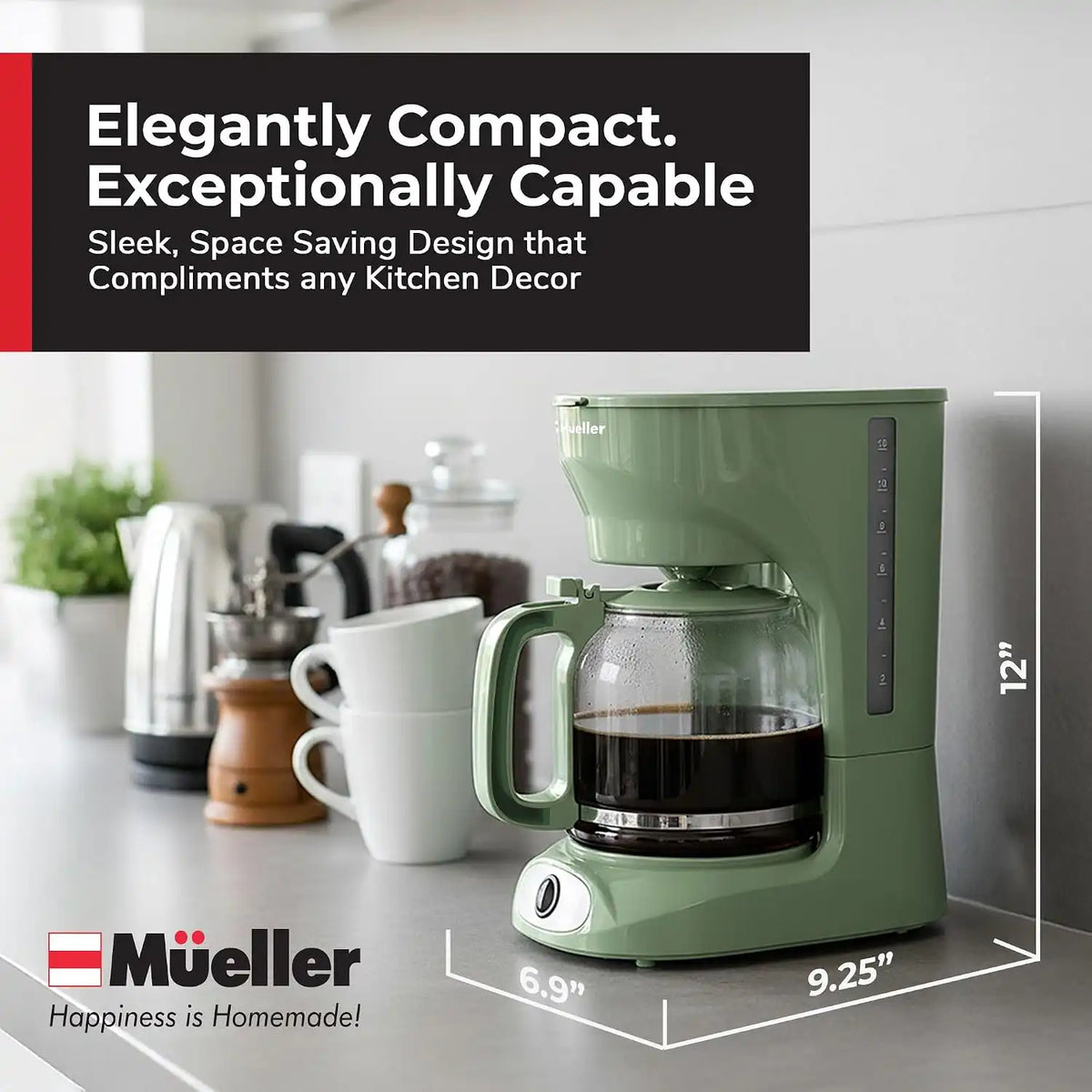 MUELLER HOME 12-Cup Drip Coffee Maker, Green, Borosilicate Carafe