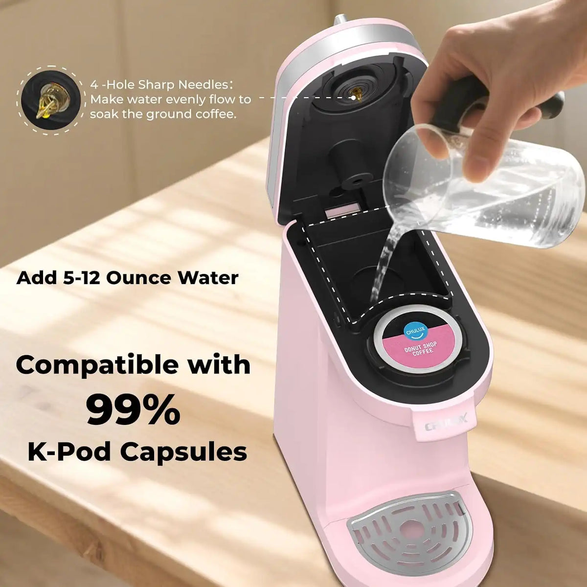 CHULUX Mini Single Serve Coffee Maker for K Cup, Fast Heating, Dusty Rose