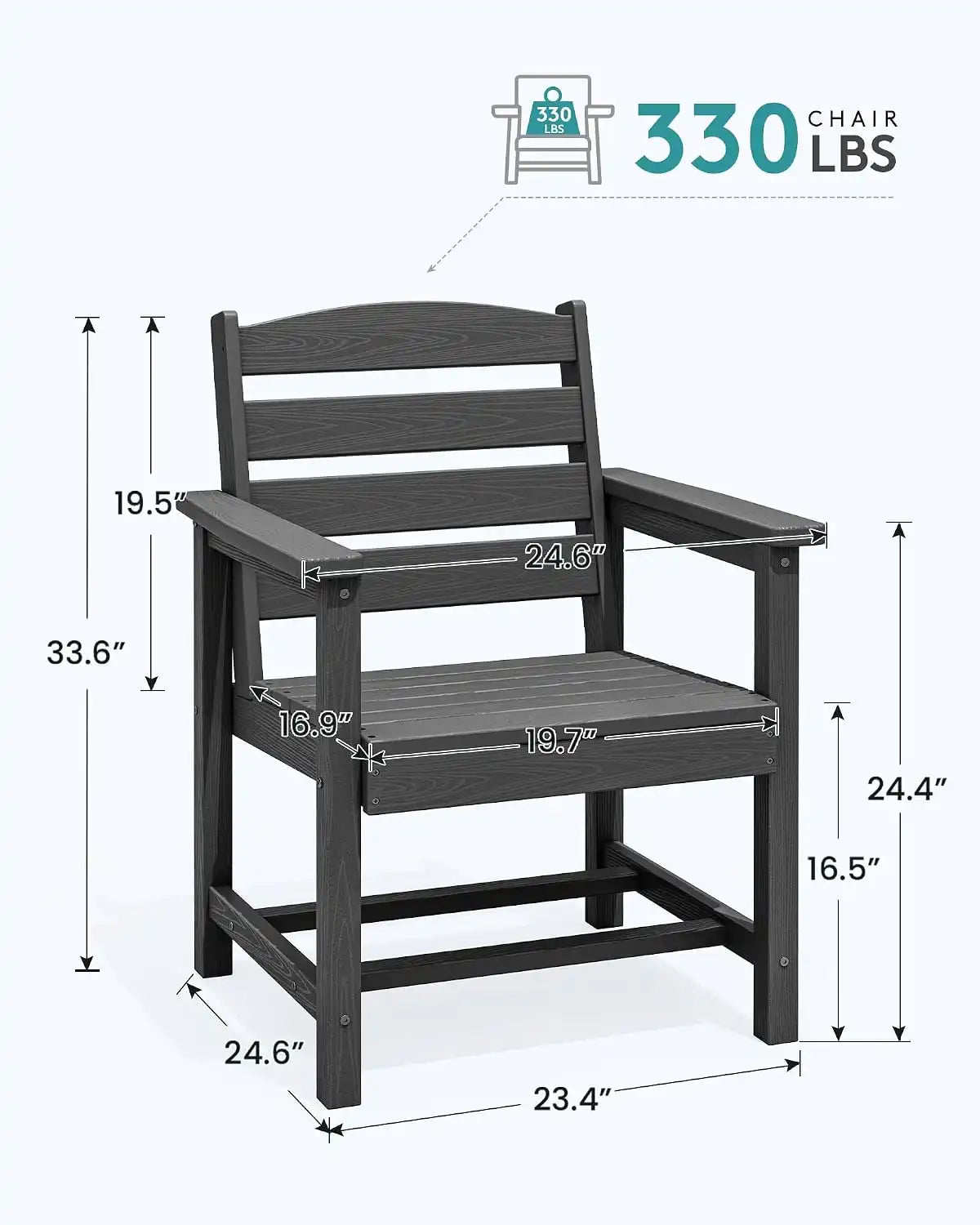 SERWALL Patio HDPE Dining Chairs Set of 2 with Arms, Black
