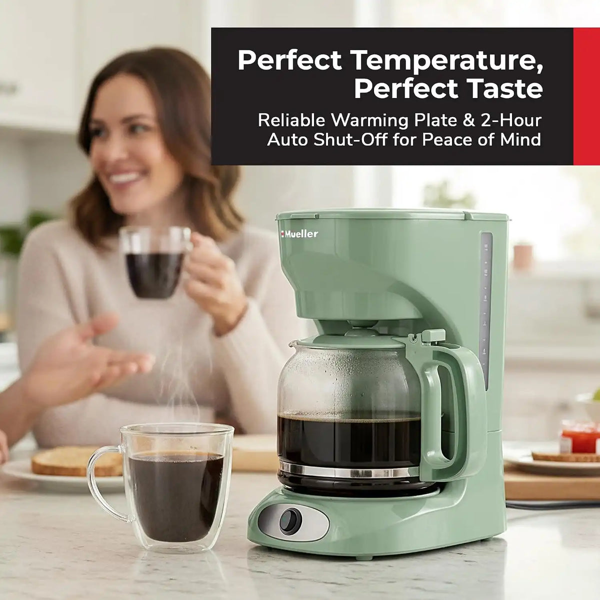 MUELLER HOME 12-Cup Drip Coffee Maker, Green, Borosilicate Carafe