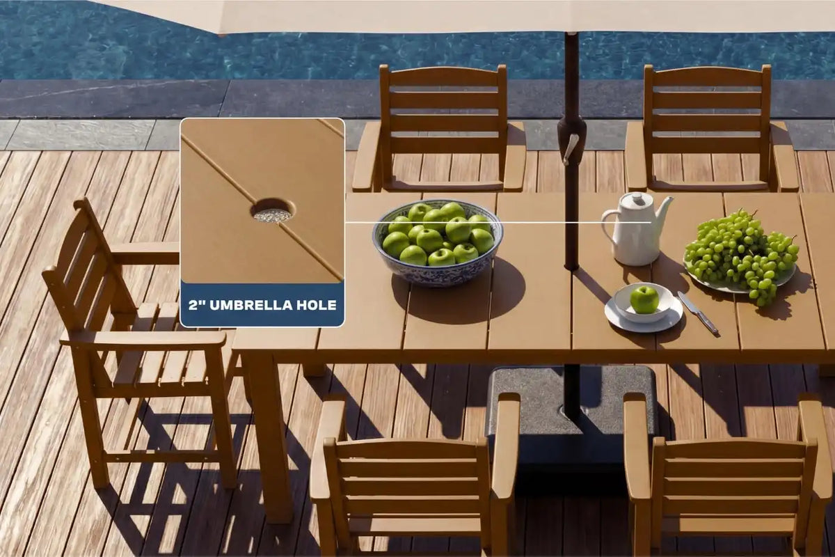 Perli™ 5-Piece Outdoor Dining Set, All-Weather HDPE Patio Furniture with 4 Armrest Chairs and Rectangular Table, UV-Resistant 4-Person Set for Deck, Backyard, Brown