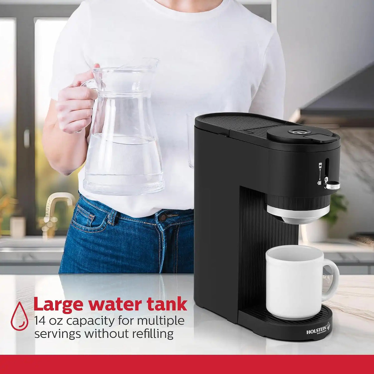 Holstein Housewares 2-in-1 Single Serve Coffee Maker, Dual Brew, Compatible with K-Cup® Pods & Ground Coffee, Reusable Filter Included, Compact Drip Coffee Machine, 14oz Tank, Fits Most Cups - Black