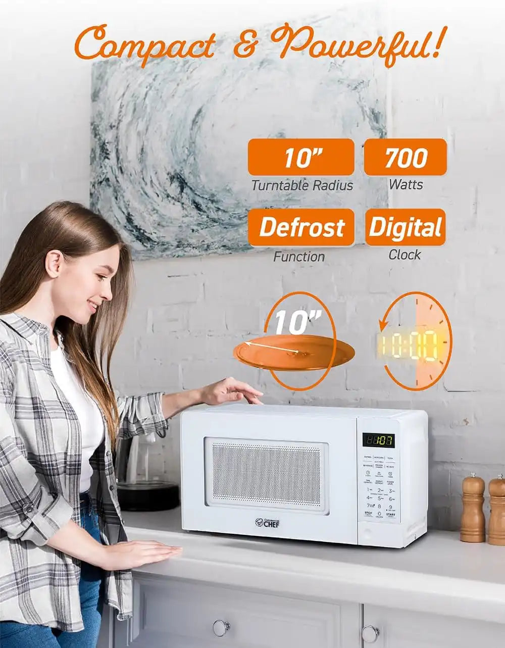 Commercial Chef 0.7 Cu. Ft. Countertop Microwave Oven, CHM770W, White