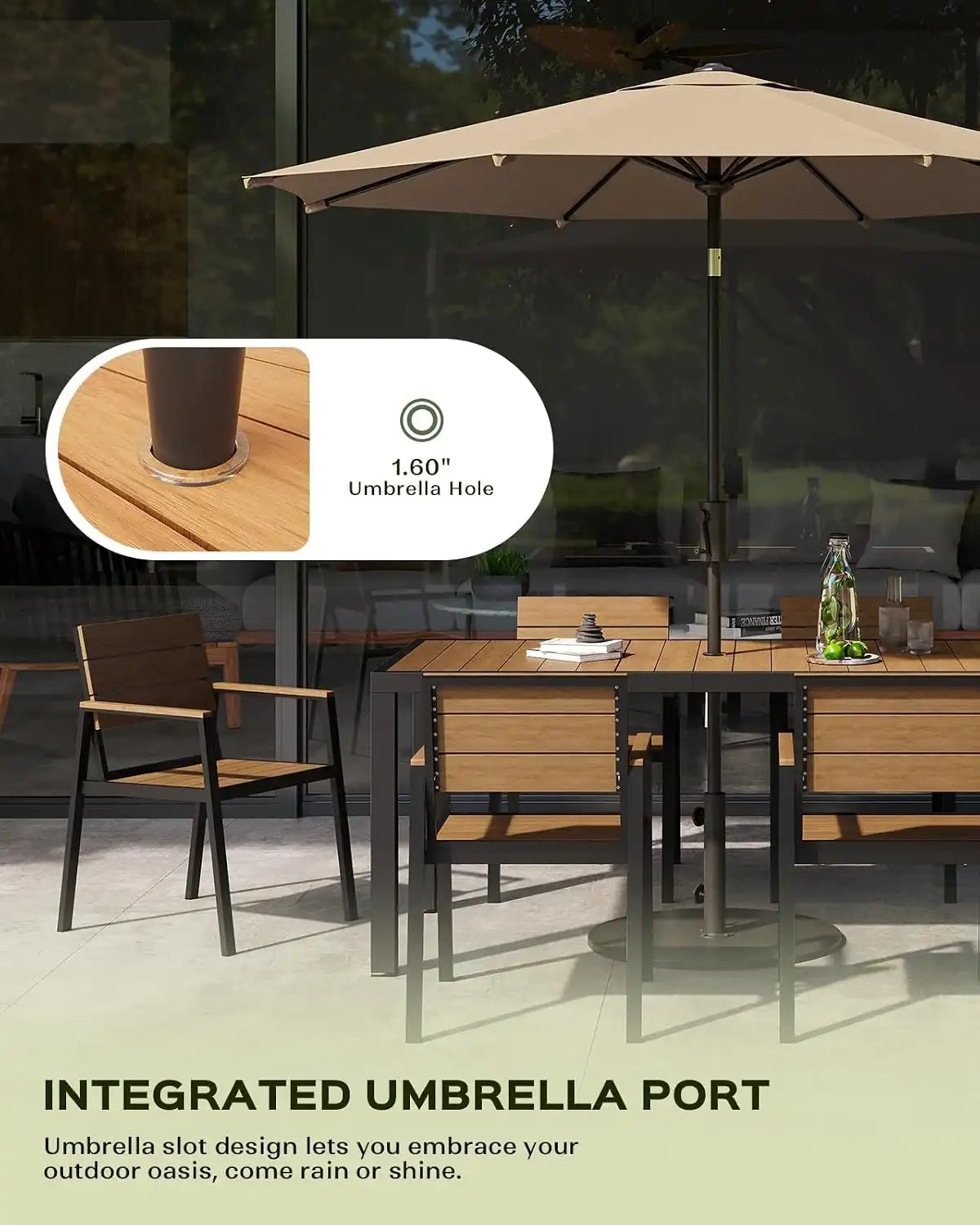 Vexwalx Outdoor Dining Set, Aluminum Dining Table Set for 6, Patio Table and Chairs Set with Umbrella Hole, All Weather HDPS Outdoor Table and Chairs for 6 (7-Piece, Gray-Teak)