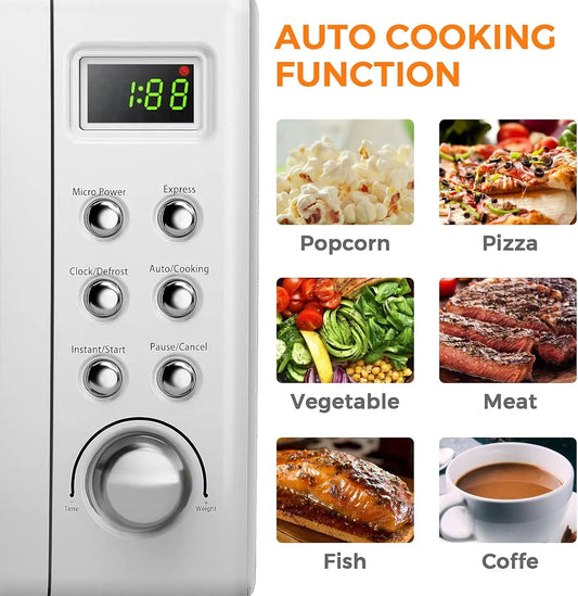 LDAILY 0.7Cu.ft Retro Small Microwave Oven, 700W Compact Countertop Microwave with 5 Power Levels, Auto Cooking Menus, Glass Turntable, Child Lock & Glass Turntable for Apartment, Dorm (White)