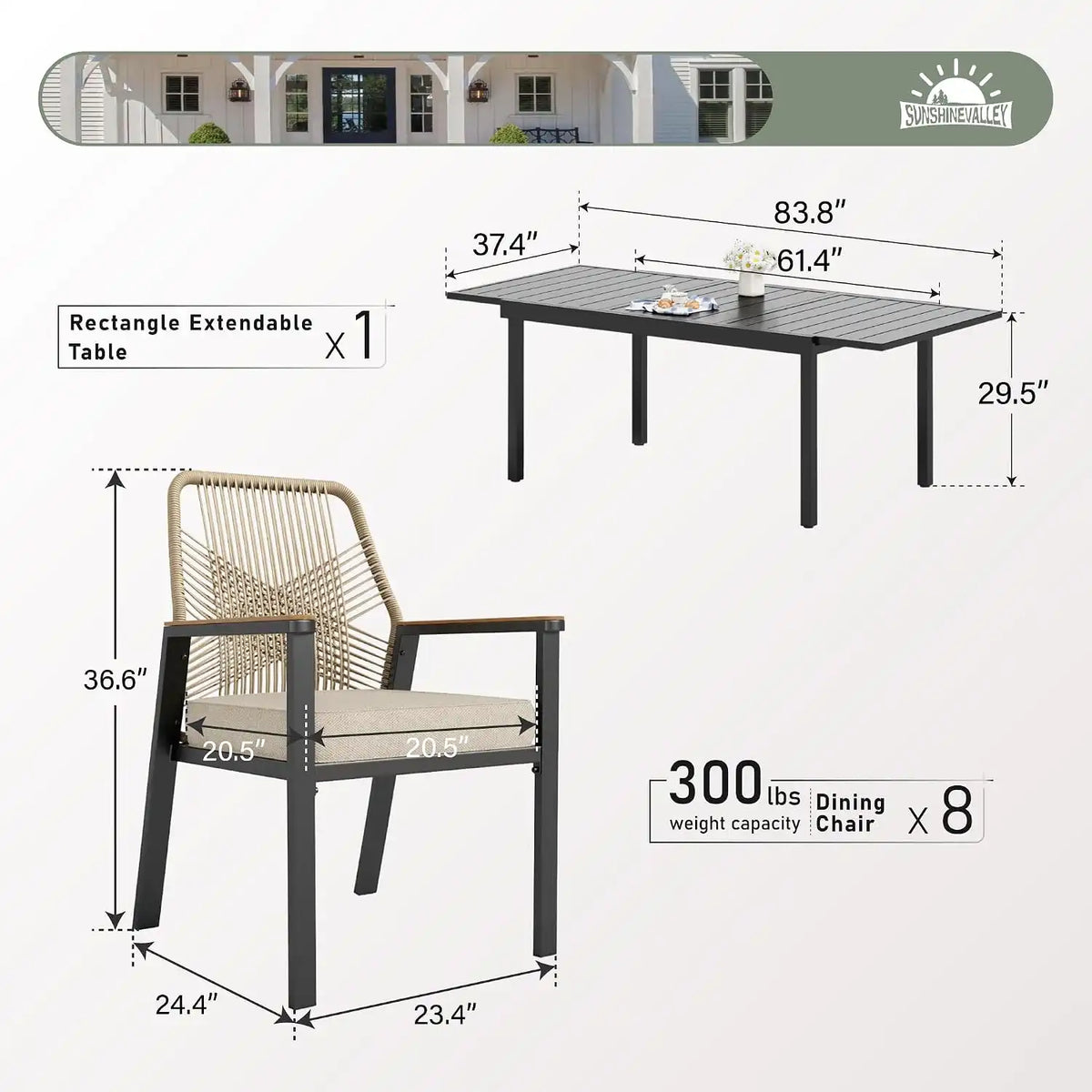 SUNSHINE VALLEY 9pc Patio Dining Set for, Extendable Metal Table & 8 Chairs