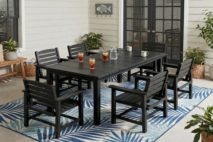Perli™ 7-Piece Outdoor Dining Set, All-Weather HDPE Patio Furniture with 6 Ergonomic Chairs & Large Table, Built-in Umbrella Hole, UV-Resistant Set for Backyard, Deck, Poolside, Black