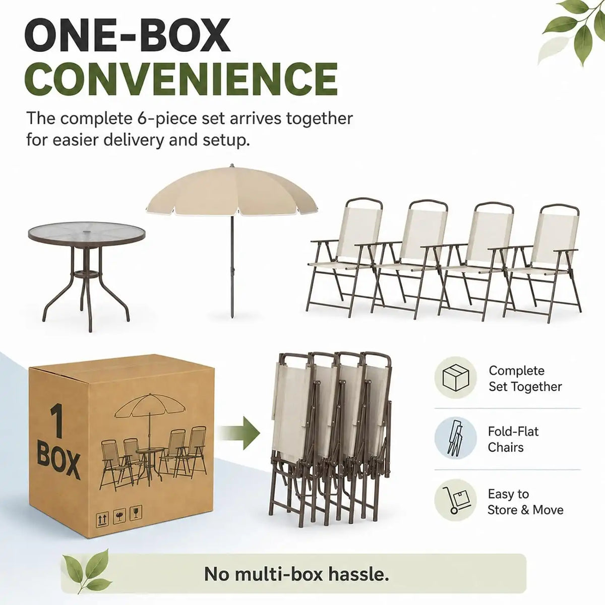 6-Piece Patio Dining Set for 4 with Umbrella (Beige)