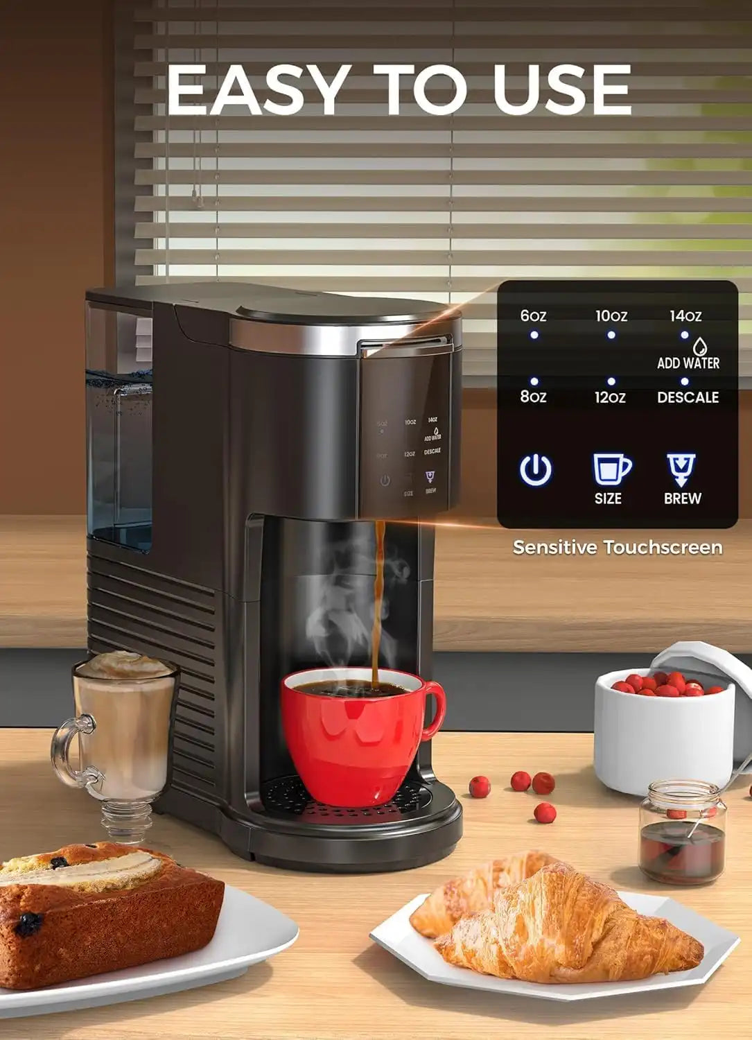 Electactic LED Single Serve Coffee Maker for KCup Pods & Ground Coffee