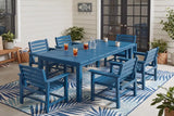 Perli™ 7-Piece Outdoor Dining Set, All-Weather HDPE Patio Furniture with 6 Ergonomic Chairs & Large Table, Built-in Umbrella Hole, UV-Resistant Set for Backyard, Deck, Poolside, Blue