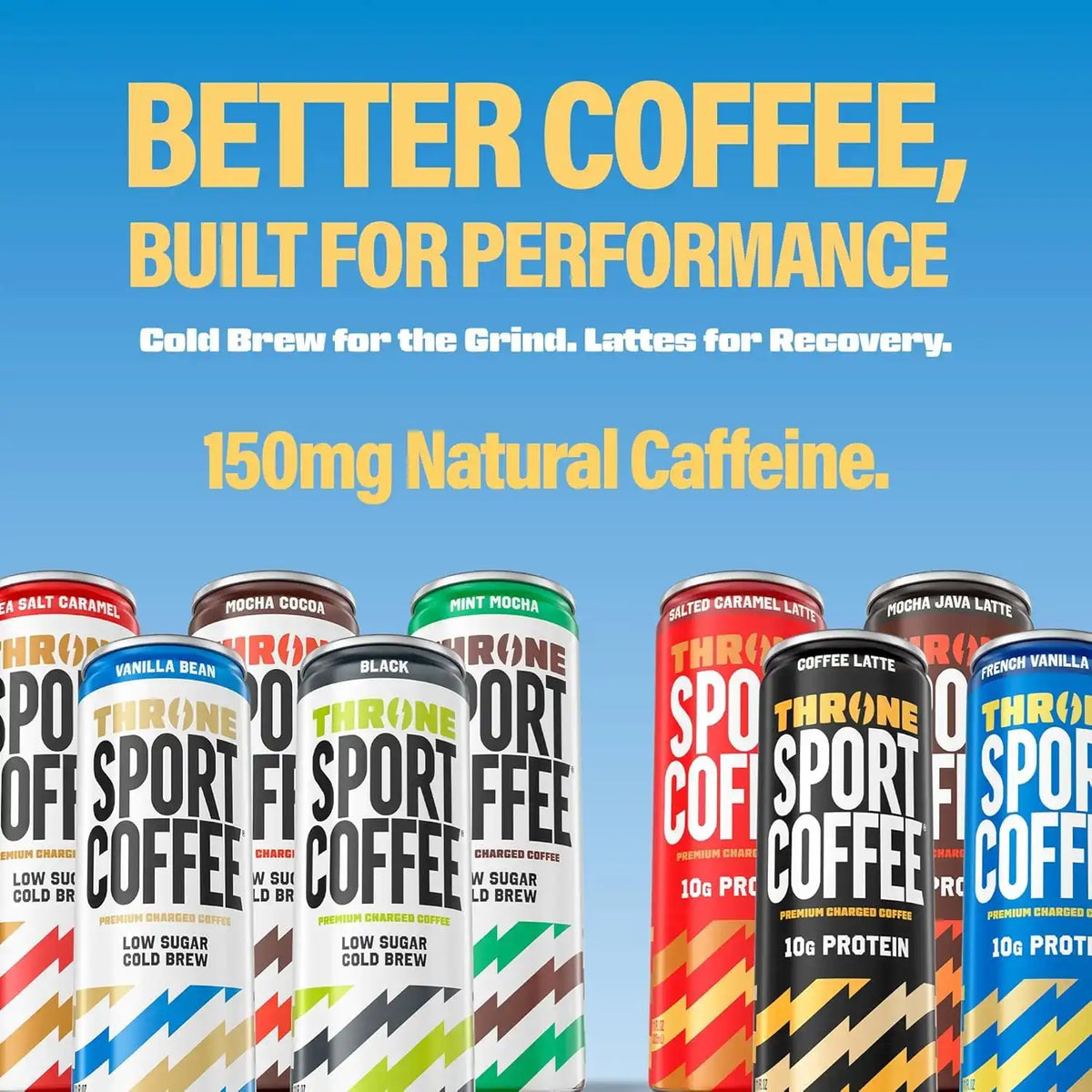Throne Sport Coffee Latte, 10g Protein, 150mg Caffeine, 3 Flavors, 6Pk