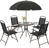 Outsunny 6 Piece Outdoor Patio Dining Set for 4 with Umbrella Black/Coffee