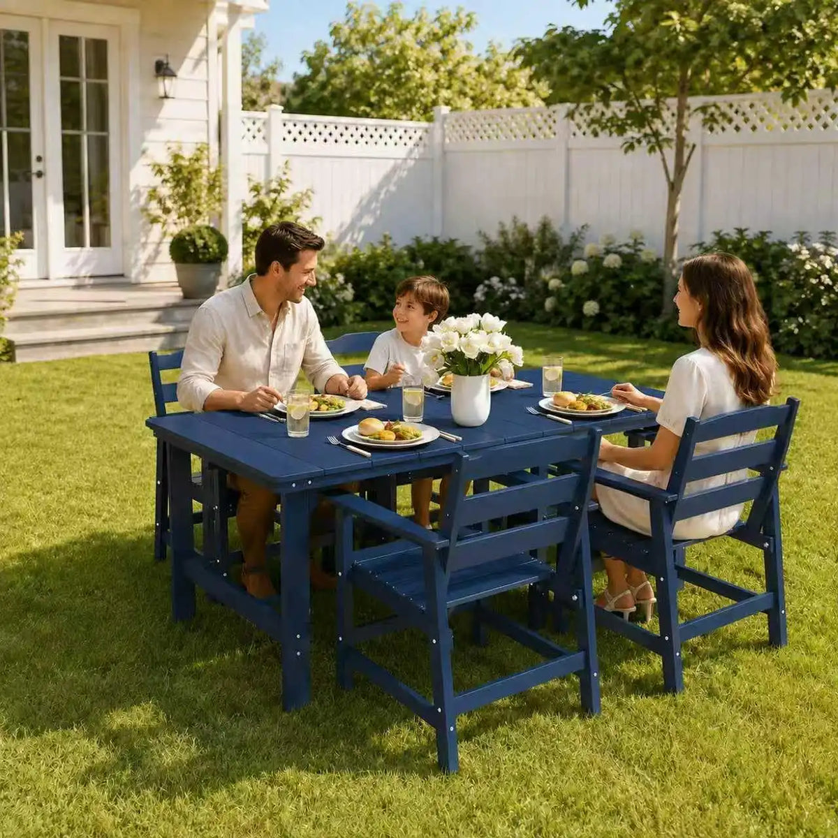 THOEOE Patio Dining Set for 4, HDPE 50 inch Outdoor Table and Chairs