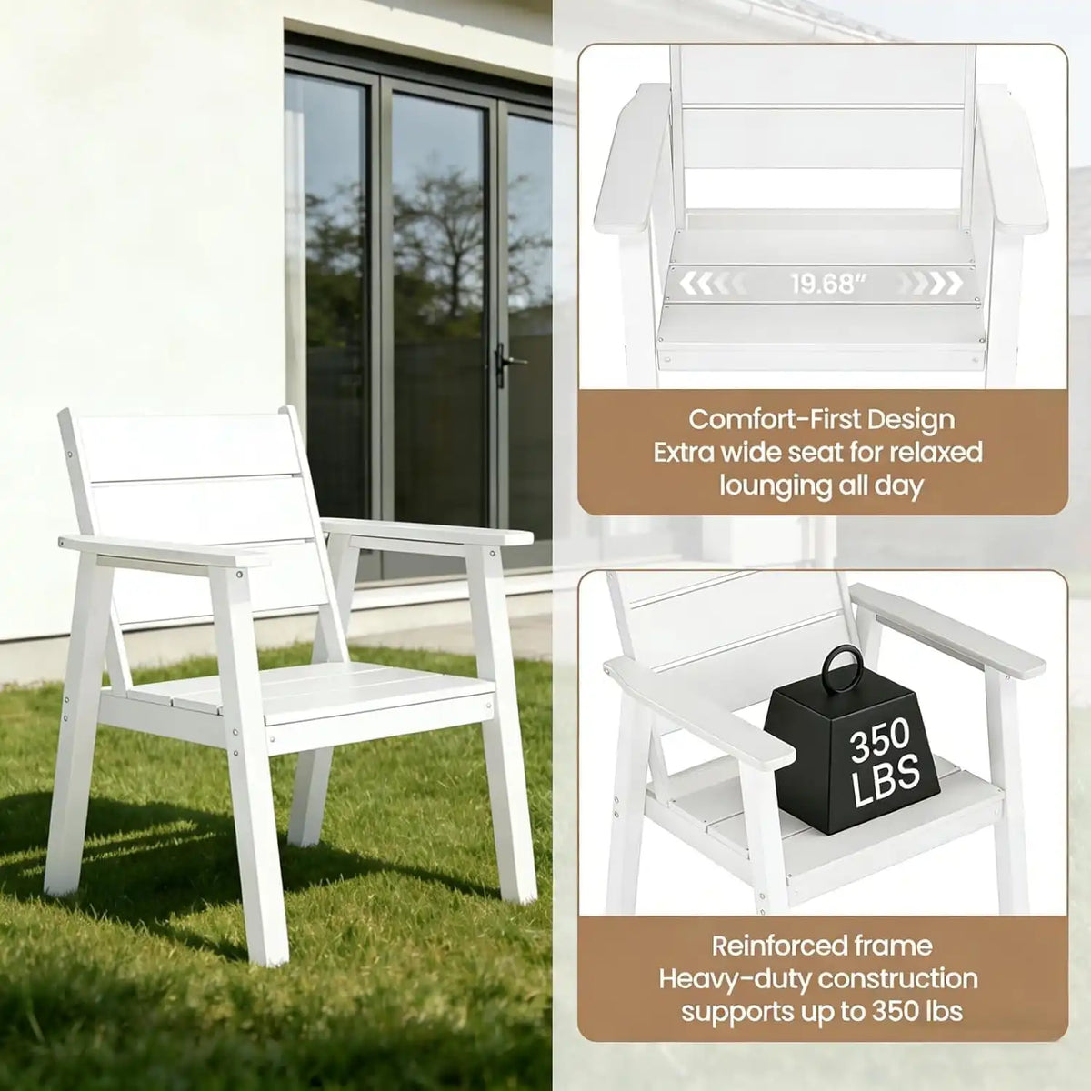 Outdoor Dining Chairs Set of 2,HDPE Patio Chairs with Wide Seat,Ergonomic Design Outdoor Furniture for Porch,Backyard,Deck,White