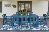 Perli™ 9-Piece Outdoor Dining Set, All-Weather HDPE Patio Furniture with 8 Ergonomic Chairs & Large Table, Built-in Umbrella Hole, UV-Resistant Set for Backyard, Deck, Poolside, Blue