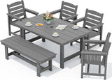 SERWALL Outdoor Dining Set, Patio Dining Set with Bench, Gray