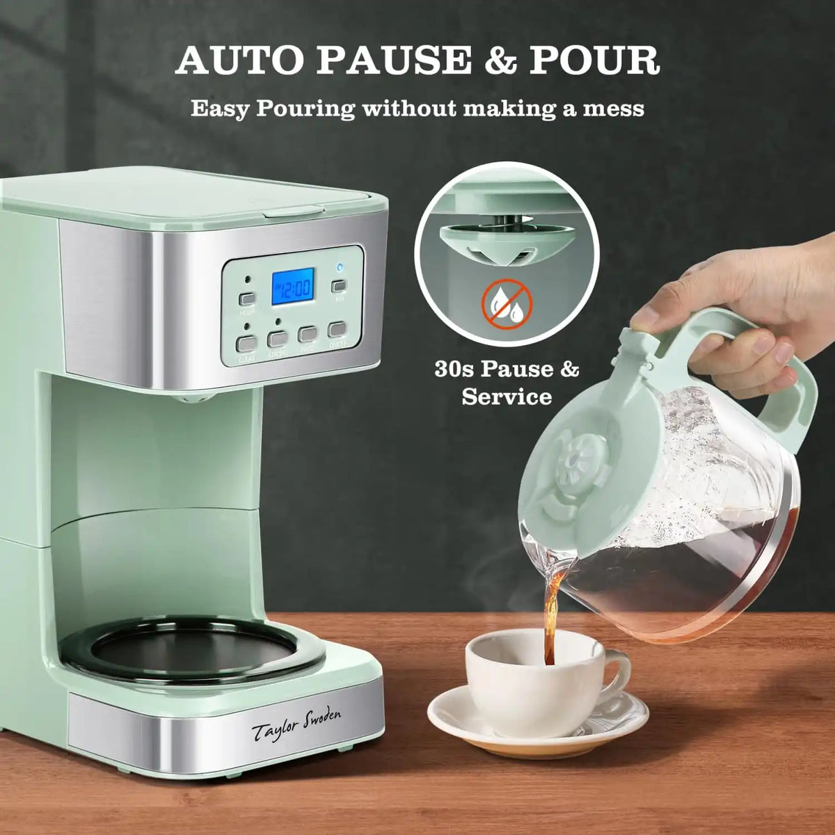 Taylor Swoden 12-Cup Programmable Coffee Maker, Green & Stainless Steel