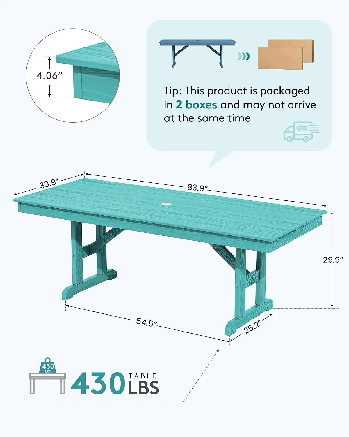 SERWALL Outdoor 84" HDPE Rectangular Dining Table for 6-8,All-Weather,Aruba