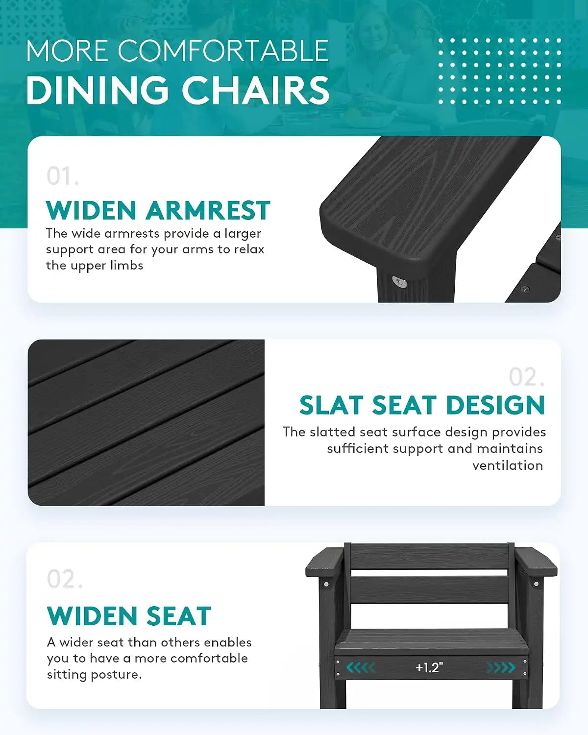 SERWALL 60" - 83" Expandable Outdoor Dining Table and 6 HDPE Chairs, Black