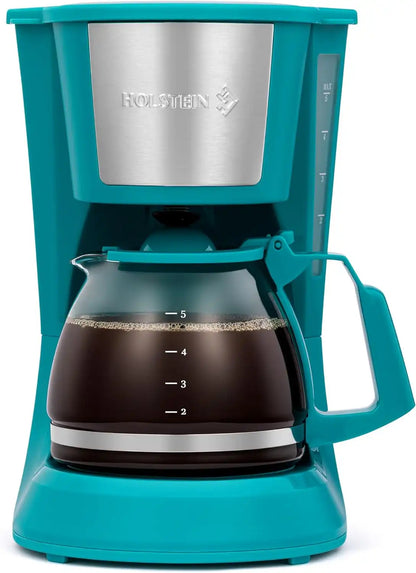 Holstein Housewares 5 Cup Drip Coffee Maker – Compact and User-Friendly with Auto Pause & Serve, Reusable Filter & Glass Carafe, Office & Dorm Use, Teal