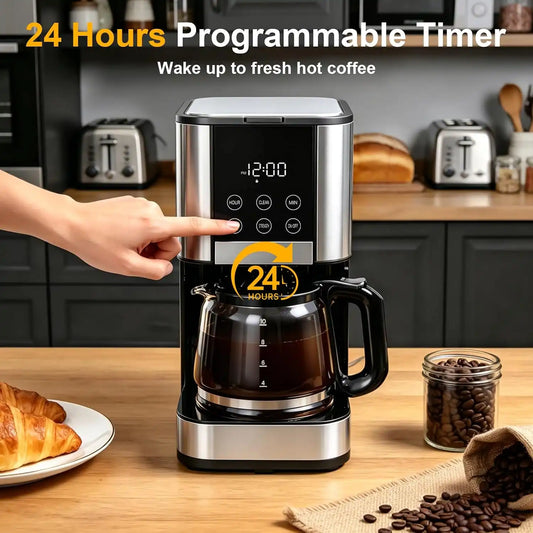 10 Cup Programmable Coffee Maker, Regular & Strong Brew Drip Coffee Machine
