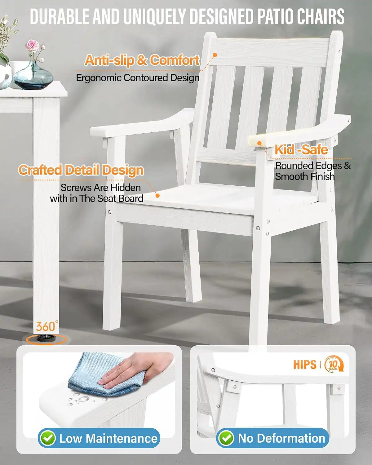 YEFU Outdoor Dining Set for 8, All-Weather HIPS, Aluminum Frame, White