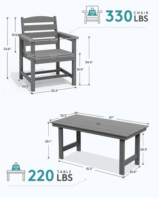 SERWALL Patio Dining Chair Set of 2,All Weather HDPE Dining Chair, Gray