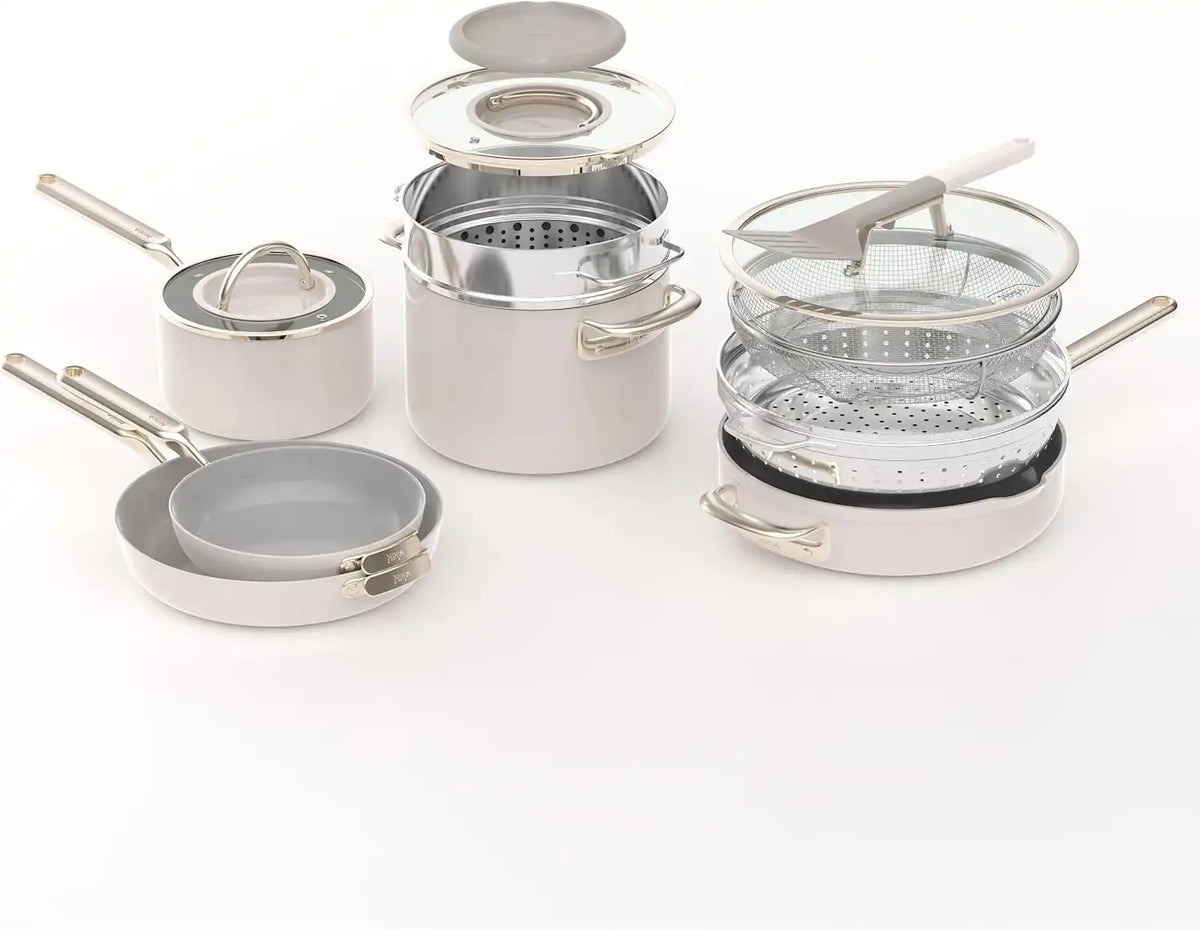 Ninja NeverQuit™ 13-Pc Ceramic Cookware, Amazon Exclusive Bone & Champagne