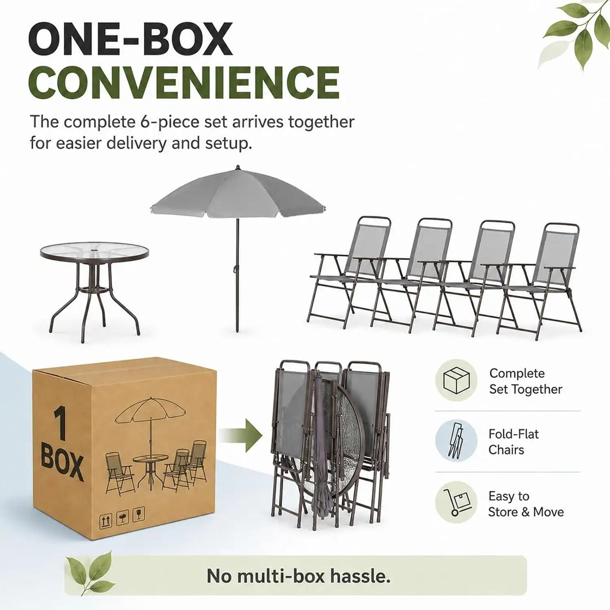 6-Piece Patio Dining Set for 4 with Umbrella, Gray
