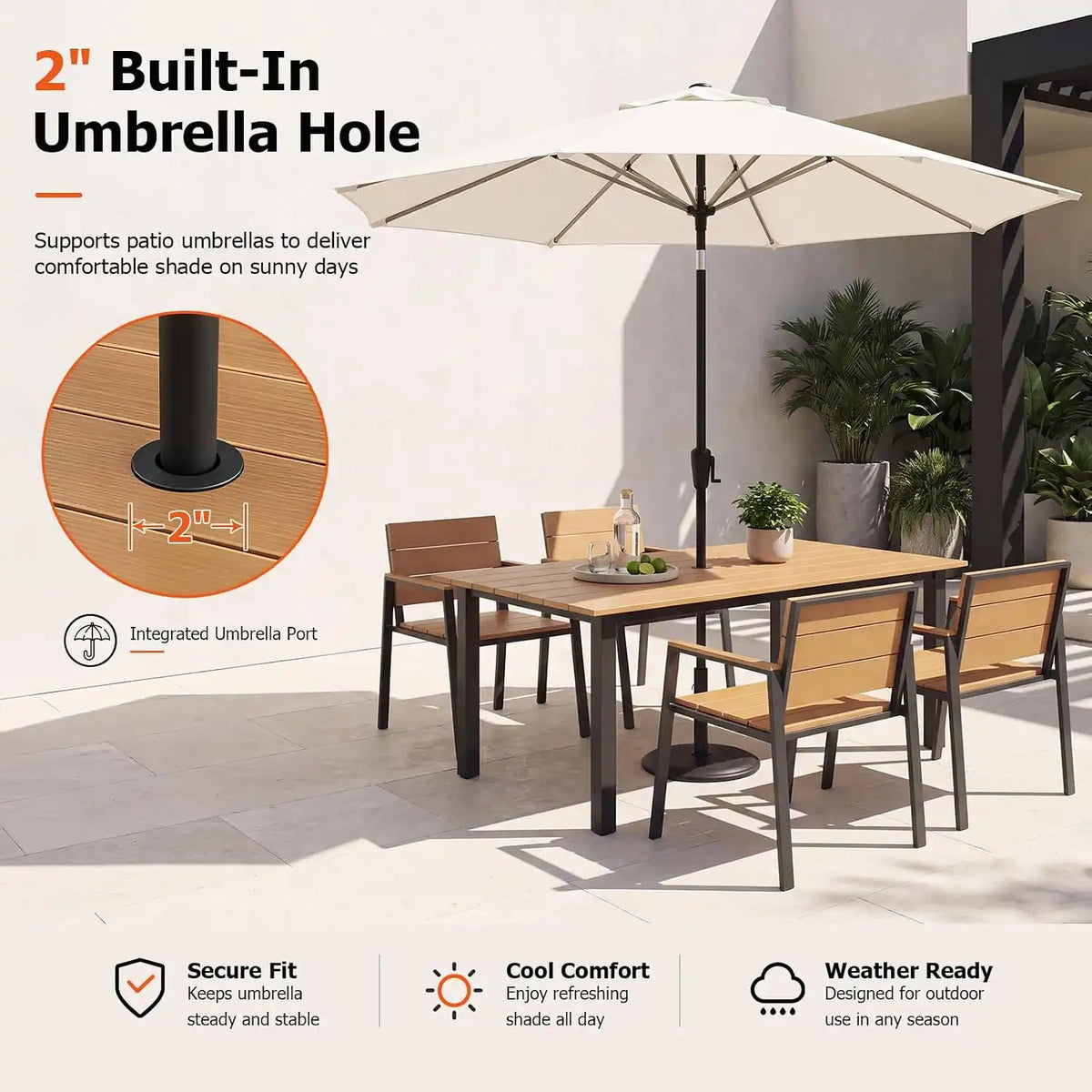 LazySunsets Outdoor Dining Set with Umbrella Hole (Gray/Teak, 5 Piece)