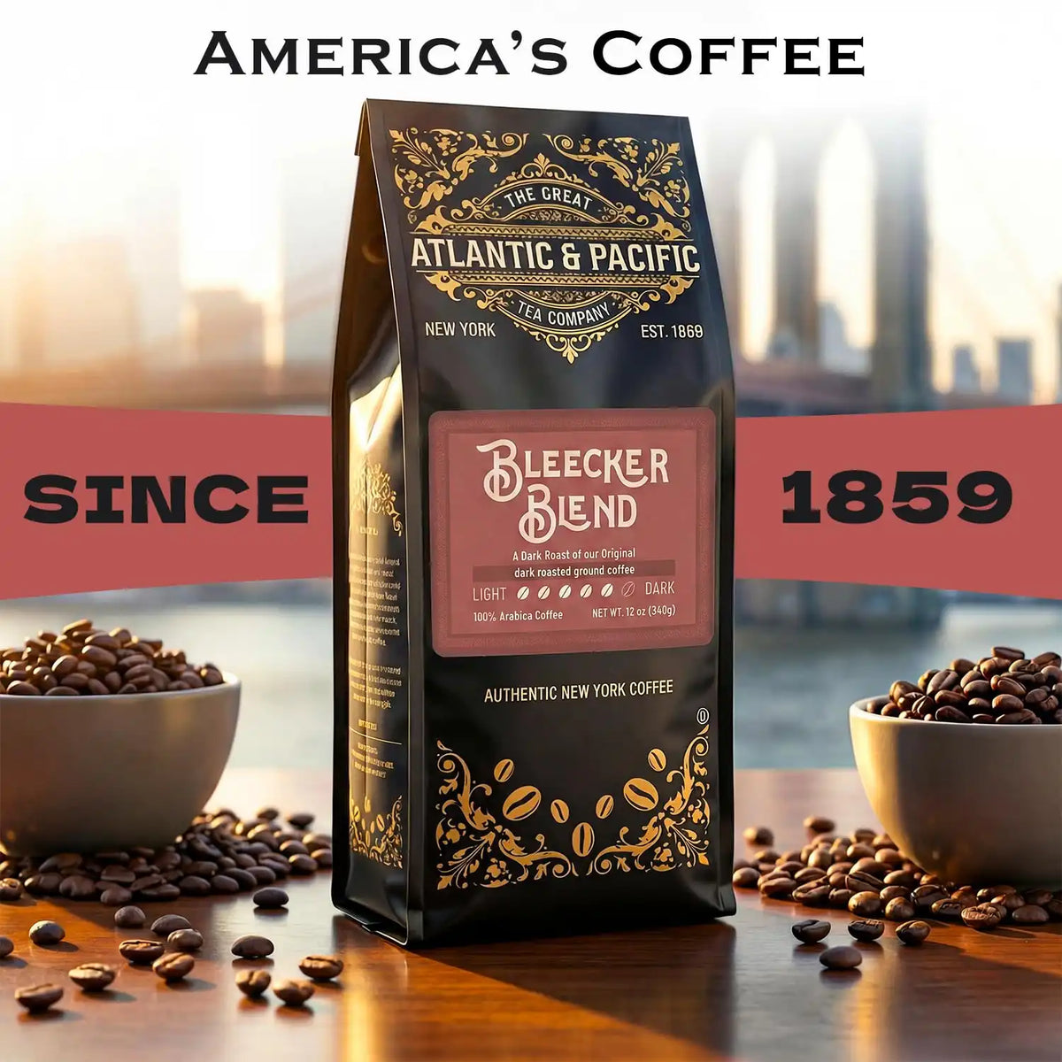 A&P Bleecker Blend Dark Roast Ground Coffee, 100% Arabica, 12 oz, 3 Pack